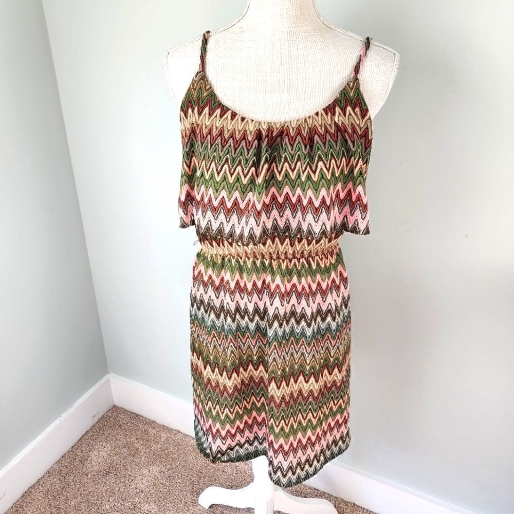 LILLY ROSE WOMEN'S ADJUSTABLE STRAPS LINED BOHO AZTEC DESIGN DRESS SIZE MEDIUM